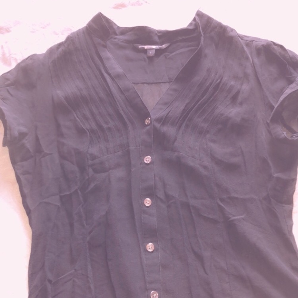 Cute Black Silk Express button up Sheer Blouse S